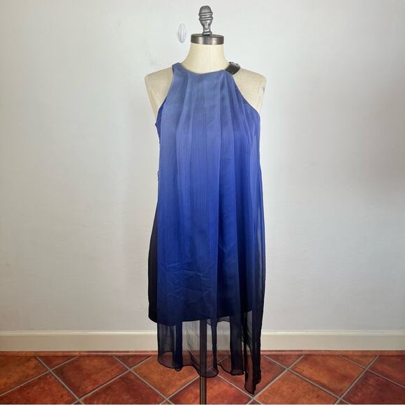 Halston Heritage Blue Chiffon Drape Midi Dress - Picture 1 of 11